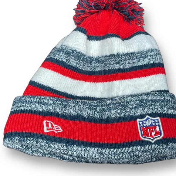 New England Patriots Beanie Pom Knit Hat NFL New Era Sport OS Football Gray Red - Picture 4 of 12